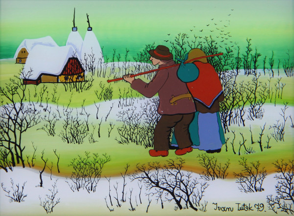 Tutek, Ivan - Naive Kunst Hinterglasmalerei WINTER #1 datiert 1979