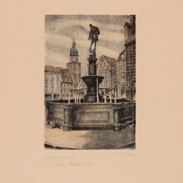 Hoya, Waldemar (1889-1952) handkolorierte Radierung DORTMUND circa 1930