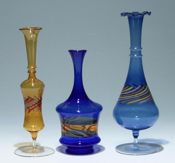3 Lampenglas Vasen Lauscha 1960-80er Jahre Höhe bis 26,5 cm-Copy