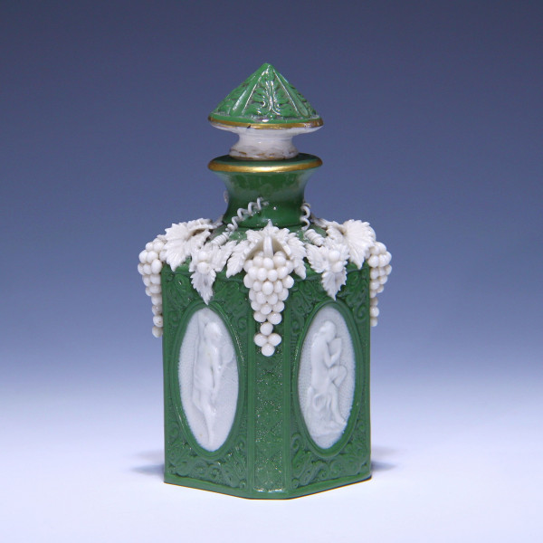 Bennington Parian Porcelain Cologne Bottle with Fruiting of Wine - USA circa 1850 - stopper damaged