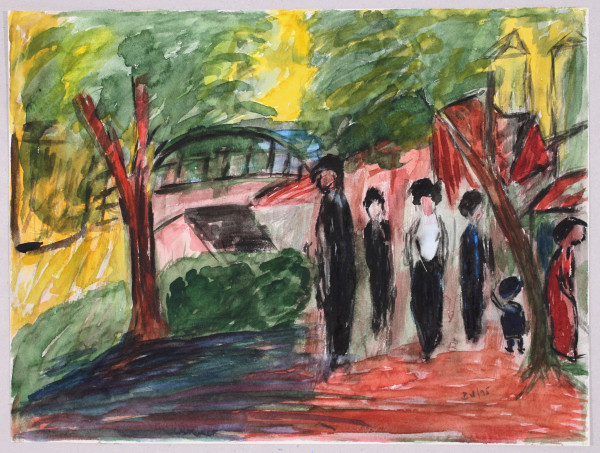 . Gouache MENSCHEN IM PARK - im Brücke Stil monogrammiert BW / 95