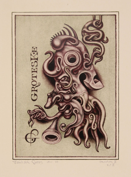Gross, Friedrich (*1939) signierte Farblithografie GROTESKE Variation II - 1971