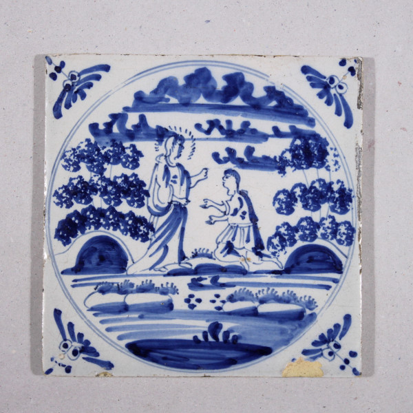 Delft Fliese mit Blaumalerei - Tegel Niederlande Bibelmotiv - 18. Jh. #22481