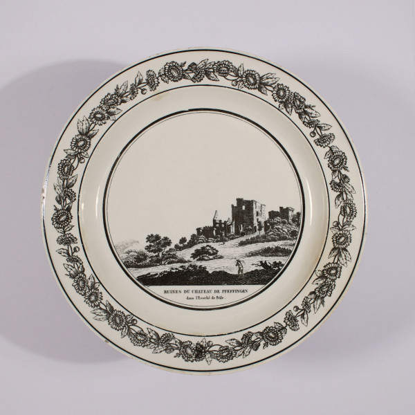 Lithografierter Teller CHATEAU DE PFEFFINGEN - Creil-Montereau Frankreich circa 1830