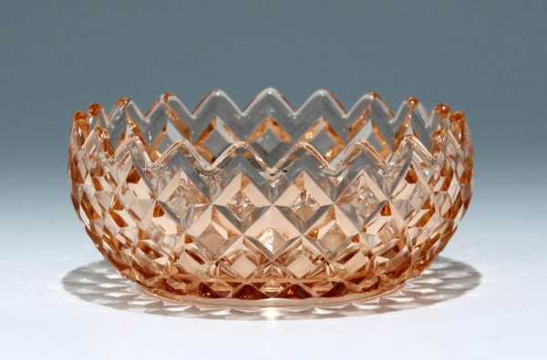 Rosafarbene Art Deco Pressglasschale Mitte 20. Jh. Ø 19 cm