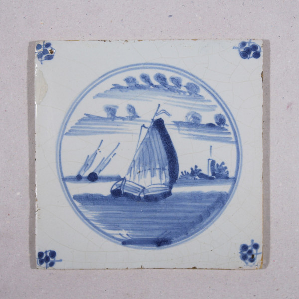 Delft Fliese mit Blaumalerei - Tegel Niederlande BOOTE - 18. Jh. #22483