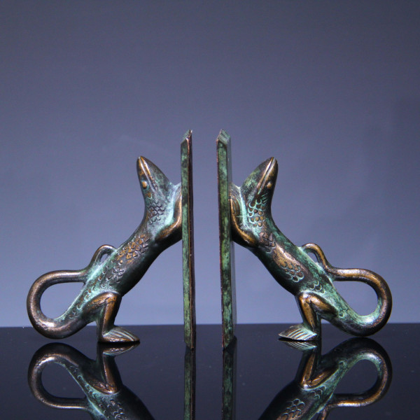 Paar Art Deco Bronze Buchstützen Eidechsen Lizzards - Mitte 20. Jh.