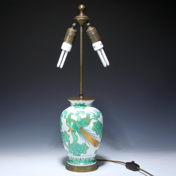Chinesische Porzellan Tischlampe mit Paradiesvögeln - 2. Hälfte 20. Jh.