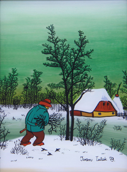 Tutek, Ivan - Naive Kunst Hinterglasmalerei WINTER #2 datiert 1979