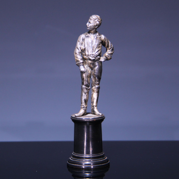 Versilberte Jugendstil Gusseisen Skulptur FECHTER / FENCER / Escrimeur - circa 1900