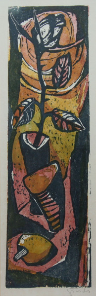 Triebs, Gertrud (1917-1964) signierter Holzschnitt STILLLEBEN
