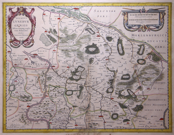 Kupferstichkarte Ducatus Luneburgensis Adiacentiumq..., J.Mellinger / J.Bleau 1645
