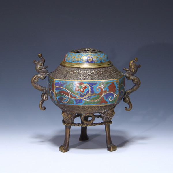 Japanese Bronze Champleve Incense Burner - Early 20th. C.