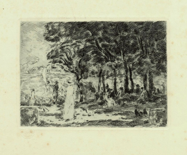 Haueisen, Albert (1872-1954) Radierung PICKNICK AM SEE um 1901