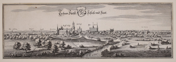 Lüchow "Lüchaw Fürstl. Schloß und Statt" - Merian Kupferstich um 1652