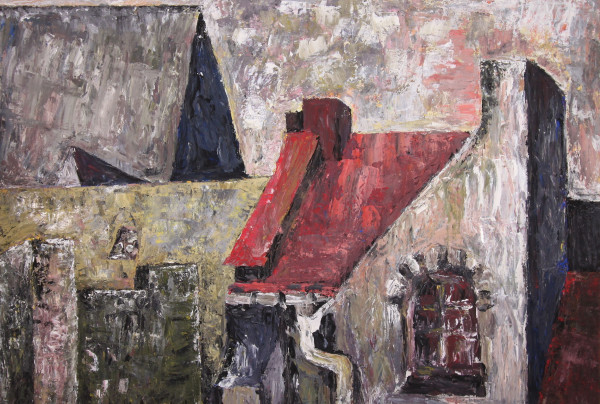 Steeg, Siegrun (1941-1973) signiertes Ölbild HÄUSER datiert 1963