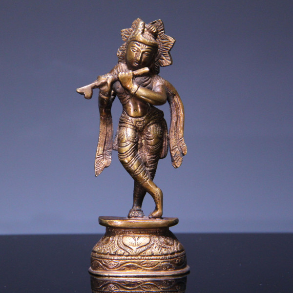 Indian Brass Statue of Hindu Deity Lord Krishna - 2nd Half of 20th. Century - 16 cm