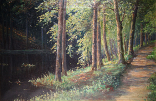 Caspary, Anna (1870-?) Ölgemälde STADTPARK LÖTZEN OSTPREUßEN Giżycko um 1900