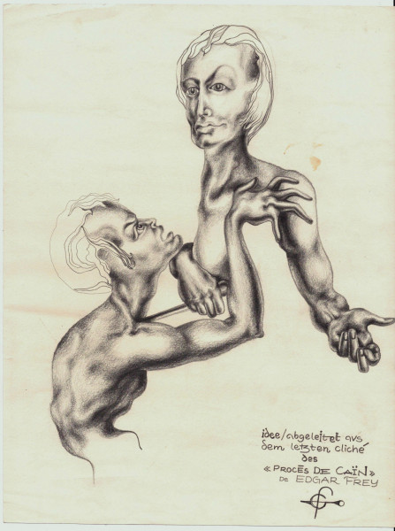 Gross, Friedrich (*1939) surrealistische Bleistiftzeichnung IDEE wohl Sommer 1965