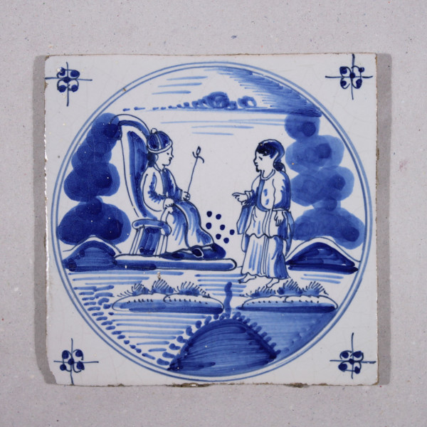 Delft Fliese mit Blaumalerei - Tegel Niederlande Bibelmotiv - 18. Jh. #22478