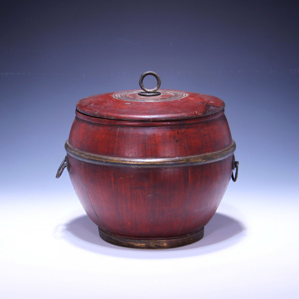 Rot lackierter Holzkorb Red Lacquer Wooden Rice Jar - China Anfang 20. Jh.