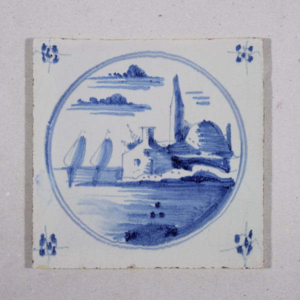 Delft Fliese mit Blaumalerei - Tegel Niederlande KÜSTENANSICHT - 18. Jh. #22487
