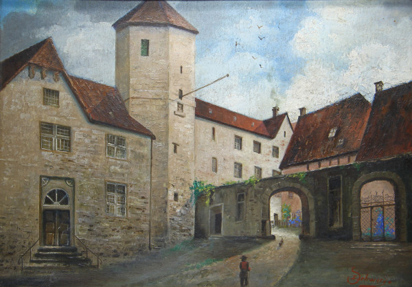 Schwarz, I. - Ölgemälde BURGHOF DER IBURG mit Bennoturm - Anfang 20. Jh.
