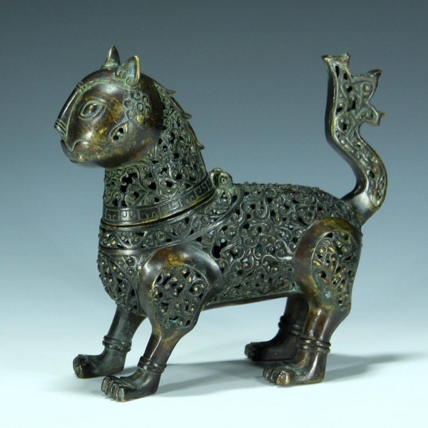 Islamic Qajar Bronze Lion Incense Burner or Censer - 19th/20th Century