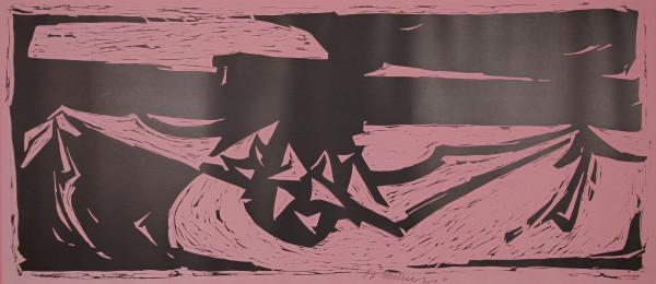 - Großer expressionistischer Linolschnitt signiert 1961 - 35 x 83 cm