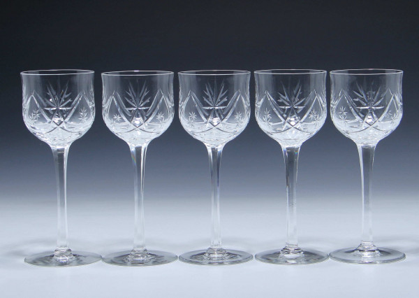 5 Jugendstil Halbkristall Weingläser mit Tiefschliff - Anfang 20. Jh. - Höhe 19,5 cm
