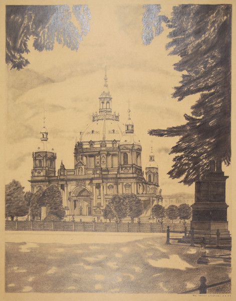 Lindenau, Walter - Bleistiftzeichnung BERLINER DOM datiert 1944