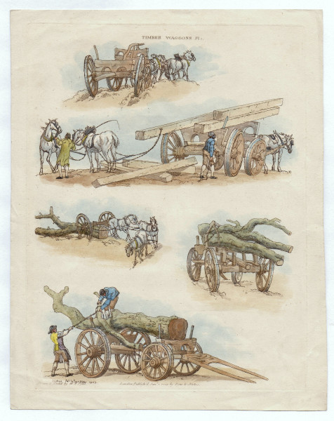 Pyne, William Henry (1769-1843) Aquatint TIMBER WAGGONS Pl.1 - 1804