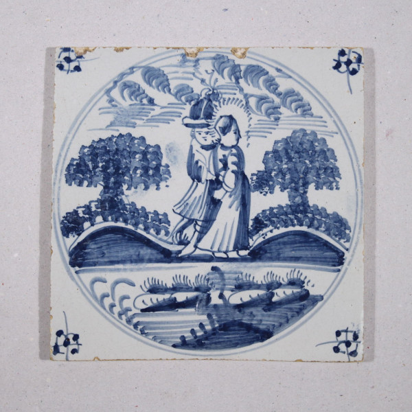 Delft Fliese mit Blaumalerei - Tegel Niederlande FIGURENPAAR - 18. Jh. #22479