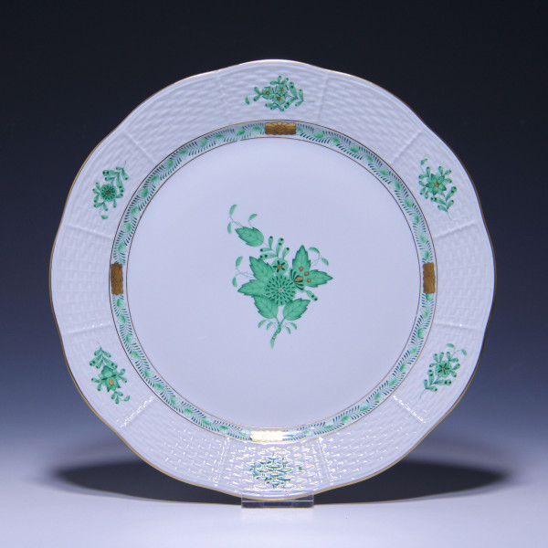 Herend Porzellan Flacher Speiseteller APPONYI grün 524/AV - I. Wahl Ø 25,7 cm