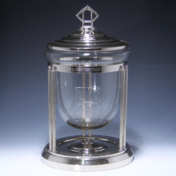 Jugendstil Bowle in vernickeltem Metallgestell - circa 1915