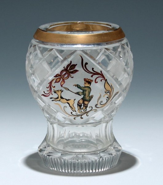 Bleikristall Vase mit Bemalung - Bayrischer Wald 2. H. 20. Jh.