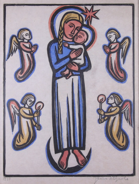 Kłopocka, Janina (1904-1982) Holzschnitt MADONNA MIT KIND datiert 1934