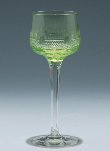 Jugendstil Bleikristall Weinglas mit Uranglaskelch