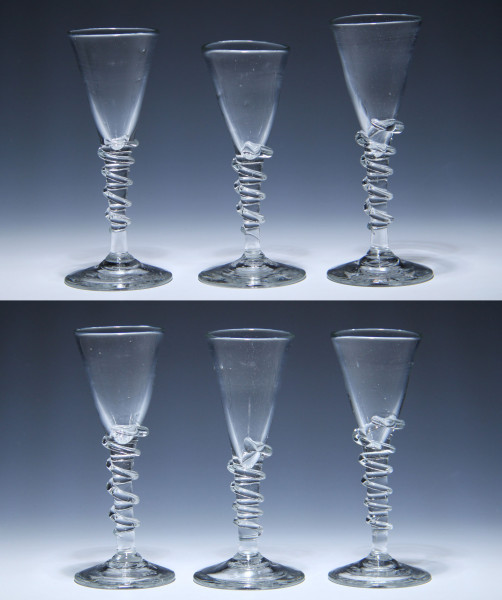 Sechs Kelchgläser mit Fadenspirale Ende 20. Jh. - 16,8 bis 18,5 cm