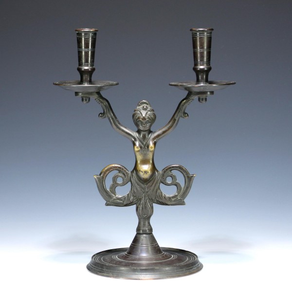 Bronze Armleuchter Kerzenleuchter MEERJUNGFRAU - Mermaid Candleholder 19th. C.