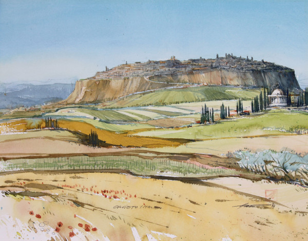 - Aquarell ORVIETO ITALIEN - ungedeutet signiert und datiert 1997