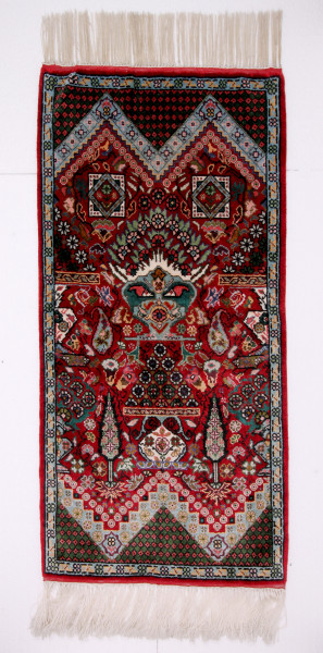Handgeknüpfter Seidenteppich Insel Djerba, Tunesien datiert 2001 - 88 x 42,8 cm