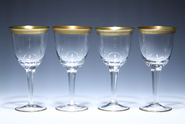 4 Weingläser mit Ätzgoldkante - Mitte 20. Jh. - 18,8 cm