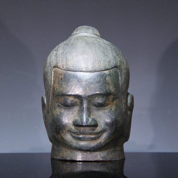 King Jayavarman VII Bronze Head - Cambodia 20th Century
