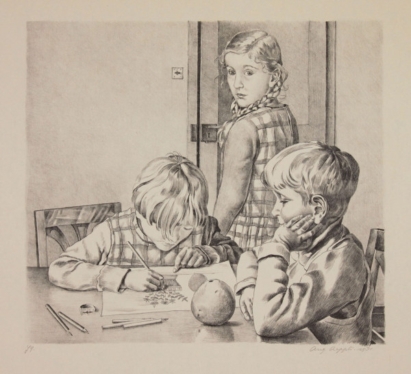 Aeppli, August (1894–1954) Lithografie KINDER BEIM ZEICHNEN signiert 1931