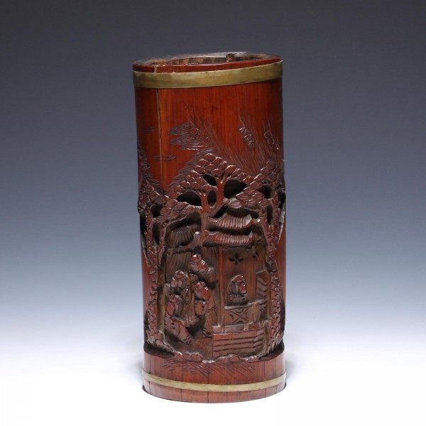 Chinese Carved Bamboo Brushpot - Early 20th. C. - 26,8 cm
