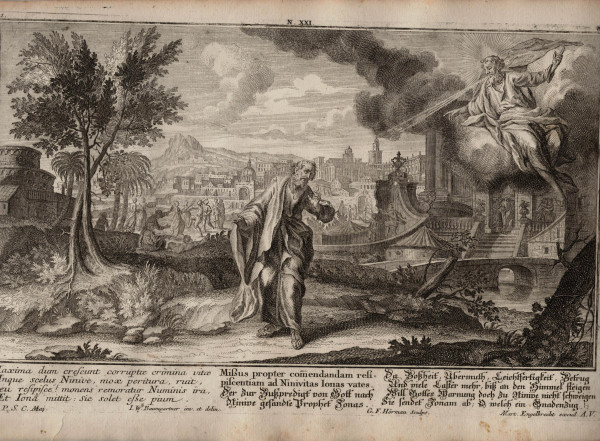 JONAS IN NINIVE Kupferstich #83 bei Martin Engelbrecht um 1740
