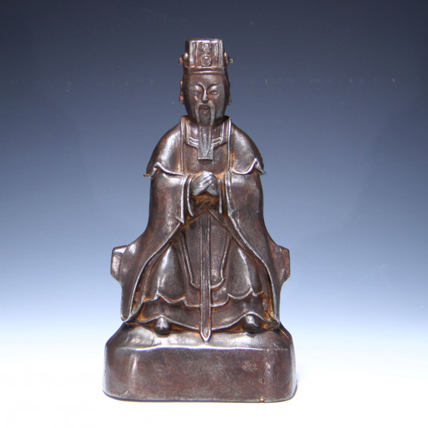 Gusseisen Skulptur des Wenchang Wang mit Qianlong Marke - China 20. Jh.