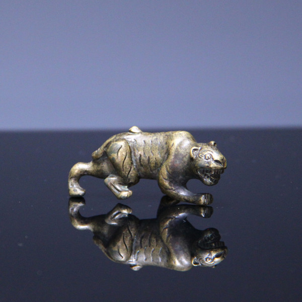 Indian Lost Wax Miniature Brass Tiger Statue - 19/20th Century