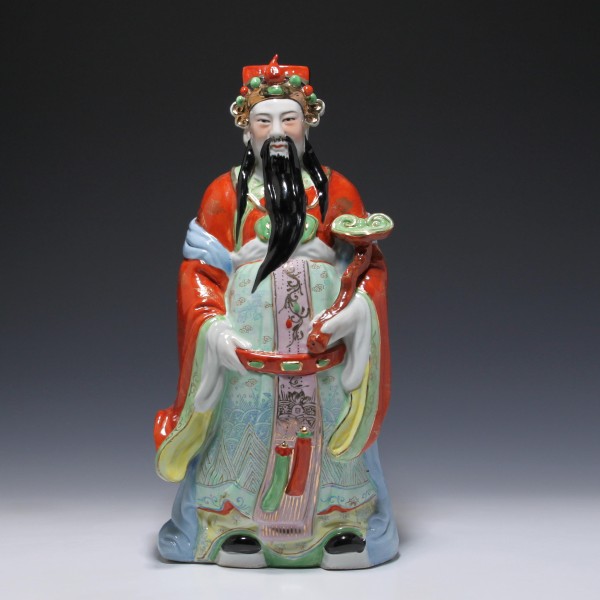 Famille Rose Statue of Lu Xing - China 1970s - 44 cm (17 1/2 inches)